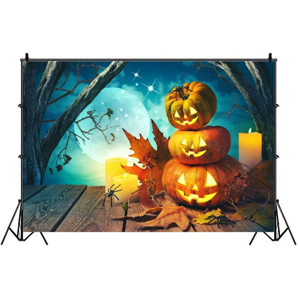 7x5ft Halloween Theme Backdrop Vinyl Hazy Maple Forest Downslope Red Fallen Maple Leaves Ghastly Wood Photography Backgroud Child Baby Portrait Shoot Trick Or Treat Party Banner 